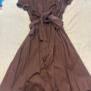 Ralph Lauren Chocolate Brown Midi Wrap Dress with Tie Waist